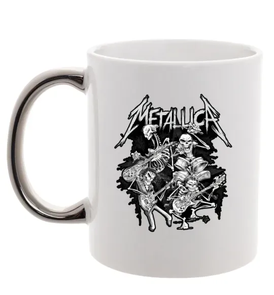 Чашка с цветной ручкой Metallika band of skeletons Серебро фото