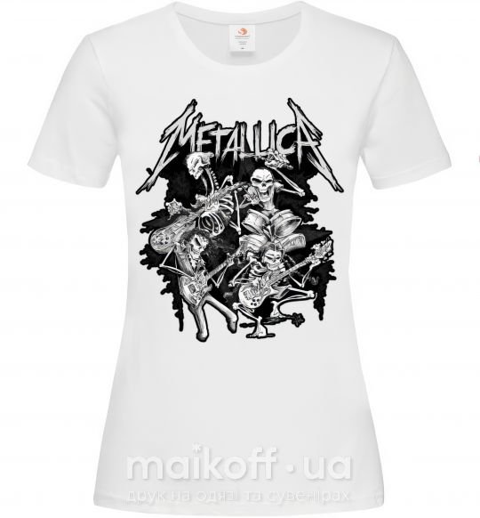 Жіноча футболка Metallika band of skeletons Білий фото