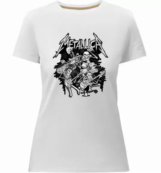Жіноча преміум футболка Metallika band of skeletons Білий фото