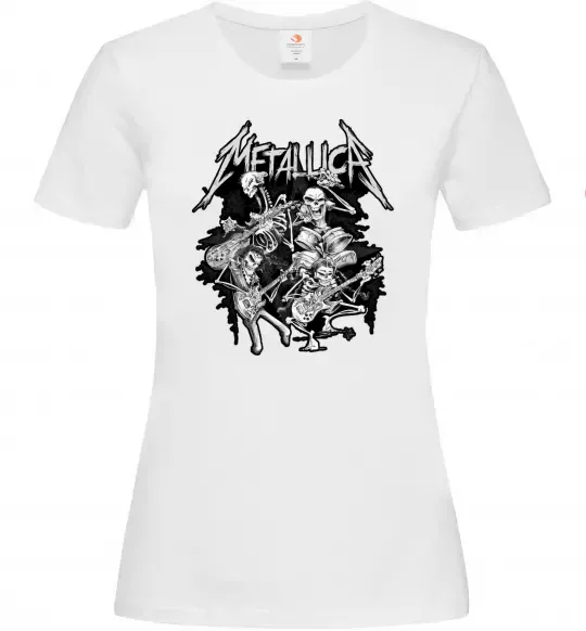 Жіноча футболка Metallika band of skeletons Білий фото