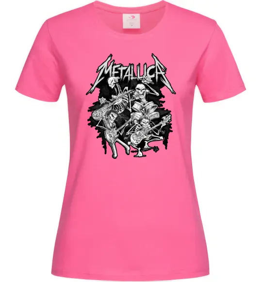Жіноча футболка Metallika band of skeletons Яскраво-рожевий фото