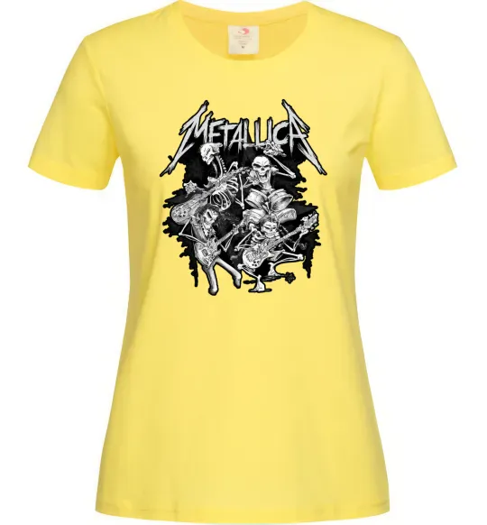 Жіноча футболка Metallika band of skeletons Лимонний фото