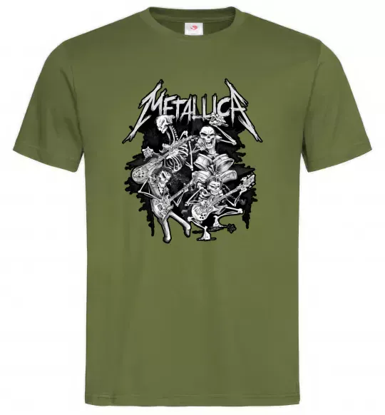 Чоловіча футболка Metallika band of skeletons Оливковий фото