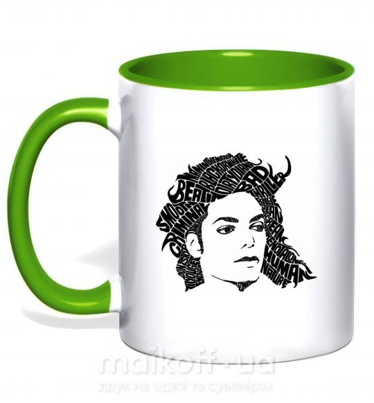 Чашка з кольоровою ручкою Michael Jackson's face Зелений фото