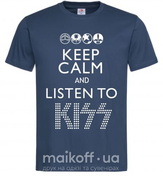 Чоловіча футболка Keep calm and listen to Kiss Темно-синій фото