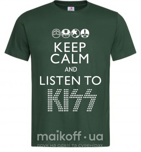 Мужская футболка Keep calm and listen to Kiss Темно-зеленый фото