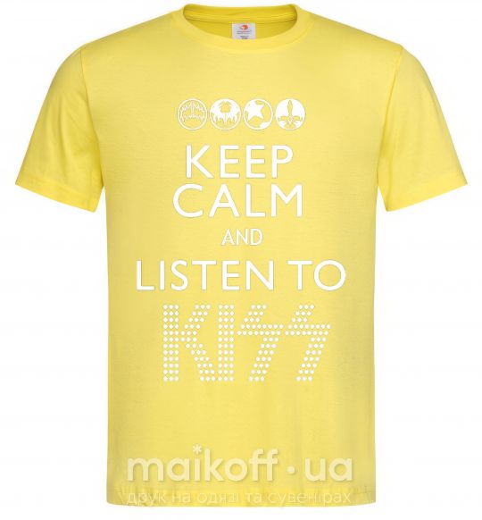 Мужская футболка Keep calm and listen to Kiss Лимонный фото