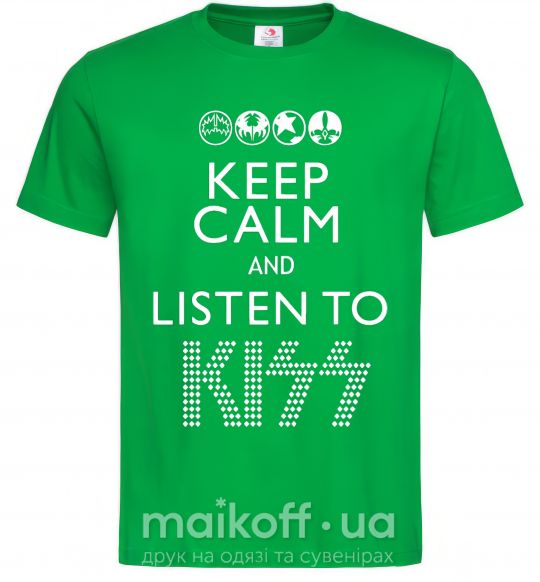 Чоловіча футболка Keep calm and listen to Kiss Зелений фото