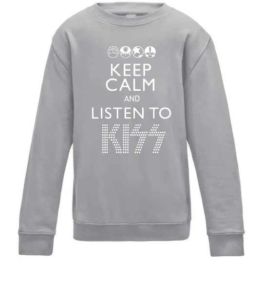 Детский Свитшот Keep calm and listen to Kiss Серый меланж фото