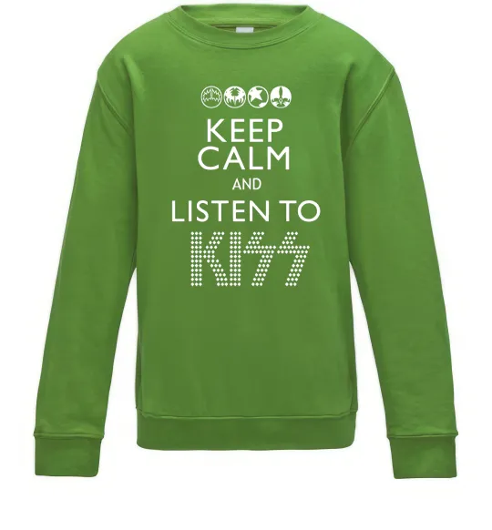 Детский Свитшот Keep calm and listen to Kiss Лаймовый фото
