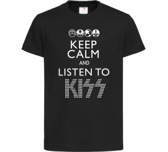 Детская футболка Keep calm and listen to Kiss Черный фото