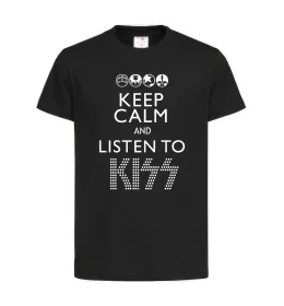 Детская футболка Keep calm and listen to Kiss Черный фото