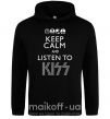 Мужская толстовка (худи) Keep calm and listen to Kiss Черный фото