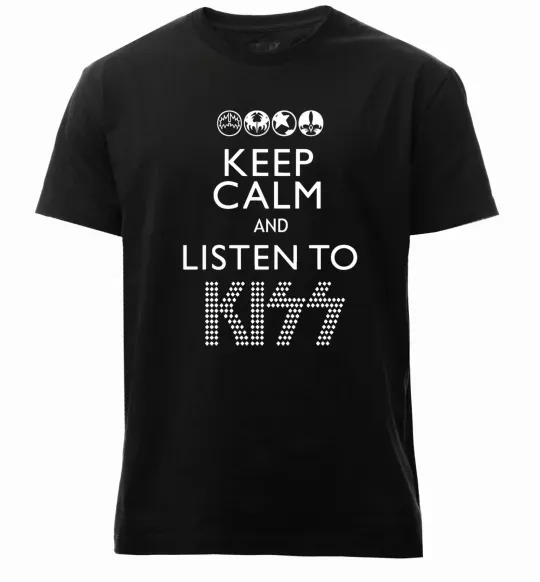 Чоловіча преміум футболка Keep calm and listen to Kiss Чорний фото