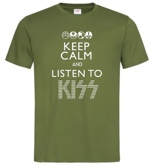 Чоловіча футболка Keep calm and listen to Kiss Оливковий фото