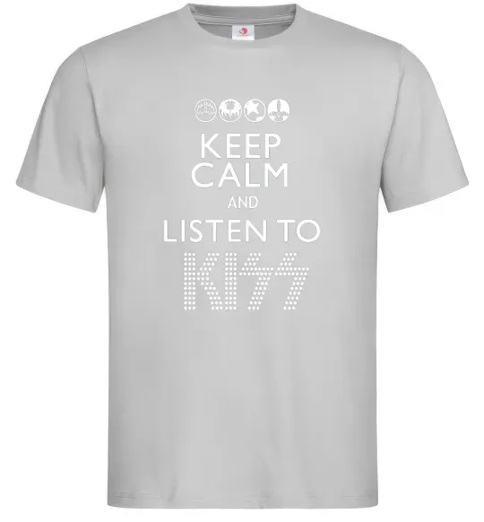 Чоловіча футболка Keep calm and listen to Kiss Сірий фото