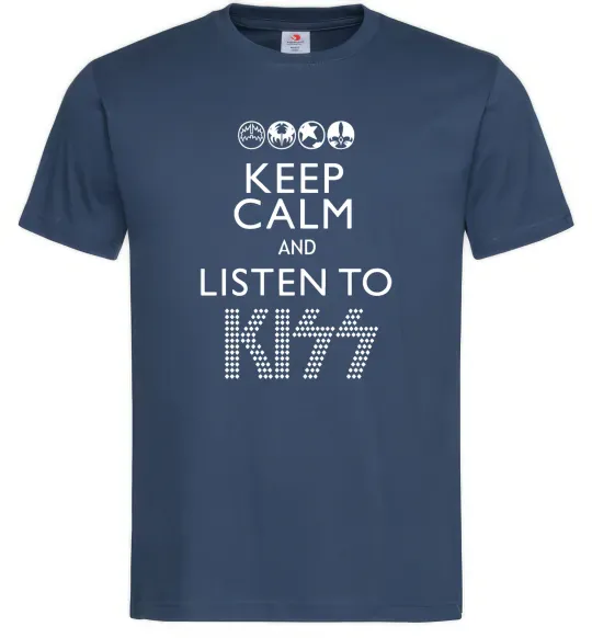 Чоловіча футболка Keep calm and listen to Kiss Темно-синій фото