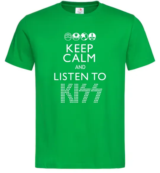 Чоловіча футболка Keep calm and listen to Kiss Зелений фото
