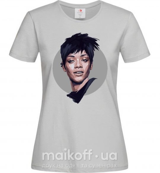 Женская футболка Рианна портрет Серый фото