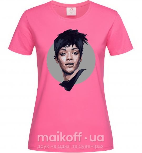 Жіноча футболка Рианна портрет Яскраво-рожевий фото