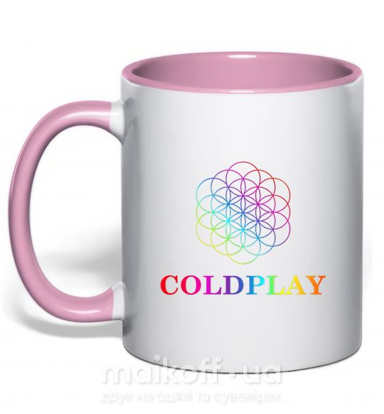 Чашка з кольоровою ручкою Coldplay logo Ніжно рожевий фото