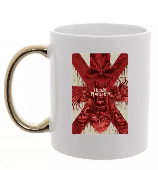 Чашка с цветной ручкой Iron maiden print Золото фото