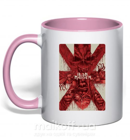 Чашка з кольоровою ручкою Iron maiden print Ніжно рожевий фото