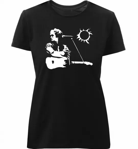 Женская премиум футболка Цой Кіно Черный фото