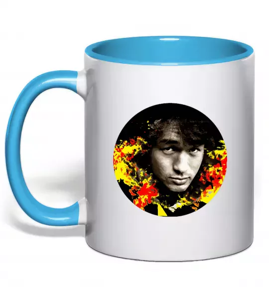 Чашка з кольоровою ручкою Віктор Цой Блакитний фото