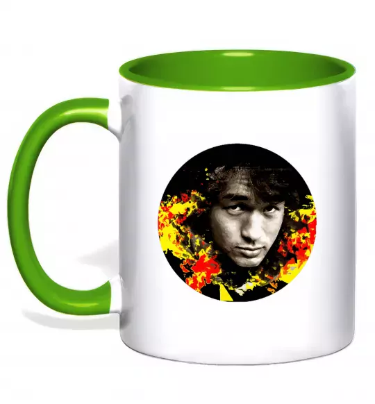 Чашка з кольоровою ручкою Віктор Цой Зелений фото