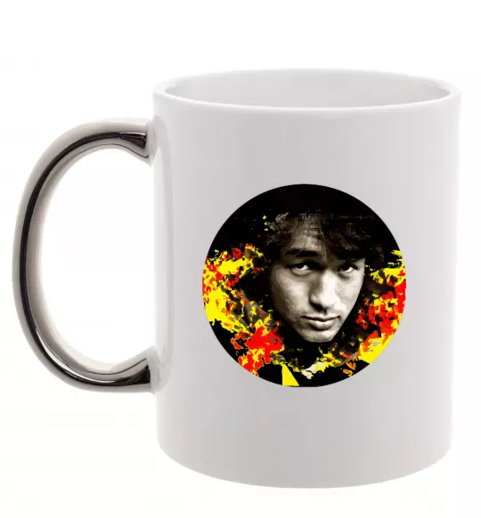 Чашка з кольоровою ручкою Віктор Цой Срібло фото