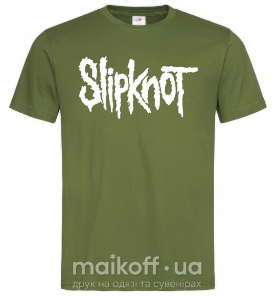 Мужская футболка Slipknot надпись Оливковый фото