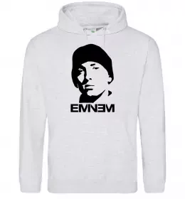 Мужская толстовка (худи) Eminem face Серый меланж фото