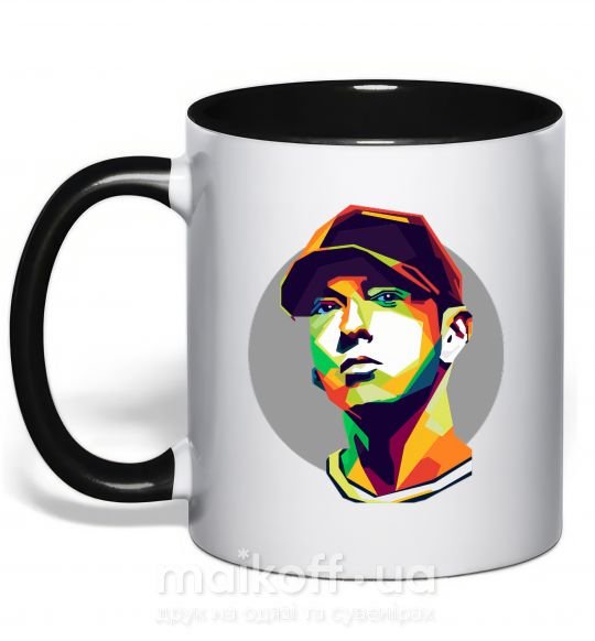 Чашка з кольоровою ручкою Eminem color face Чорний фото