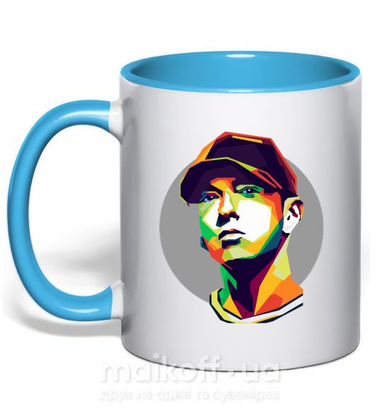 Чашка з кольоровою ручкою Eminem color face Блакитний фото