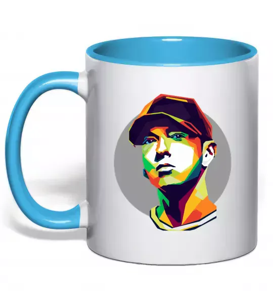 Чашка з кольоровою ручкою Eminem color face Блакитний фото