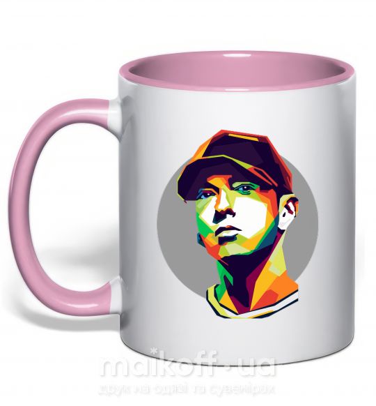 Чашка з кольоровою ручкою Eminem color face Ніжно рожевий фото