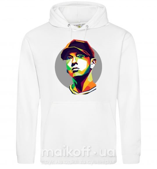 Мужская толстовка (худи) Eminem color face Белый фото