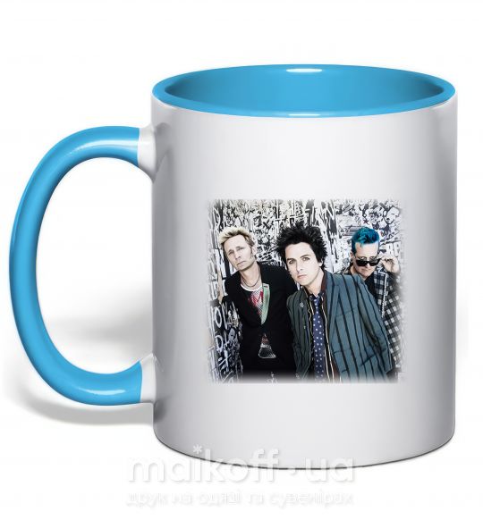 Чашка з кольоровою ручкою Green Day group Блакитний фото