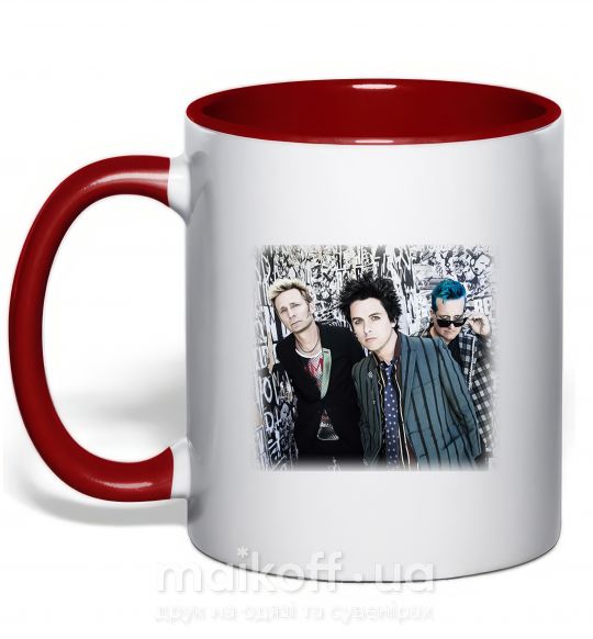 Чашка з кольоровою ручкою Green Day group Червоний фото