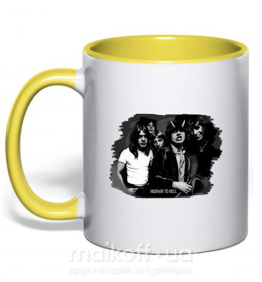 Чашка з кольоровою ручкою AC DC Band Сонячно жовтий фото