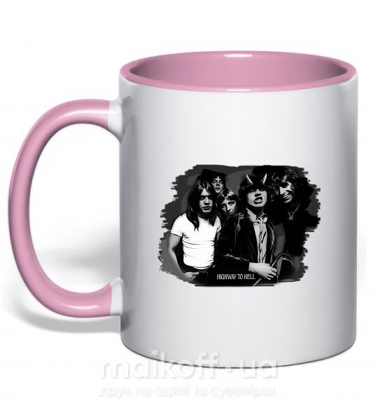 Чашка с цветной ручкой AC DC Band Нежно розовый фото