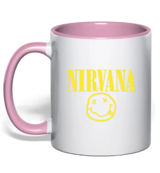 Чашка з кольоровою ручкою Nirvana logo Ніжно рожевий фото