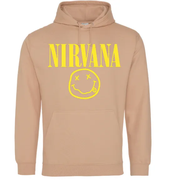 Мужская толстовка (худи) Nirvana logo Песочный фото