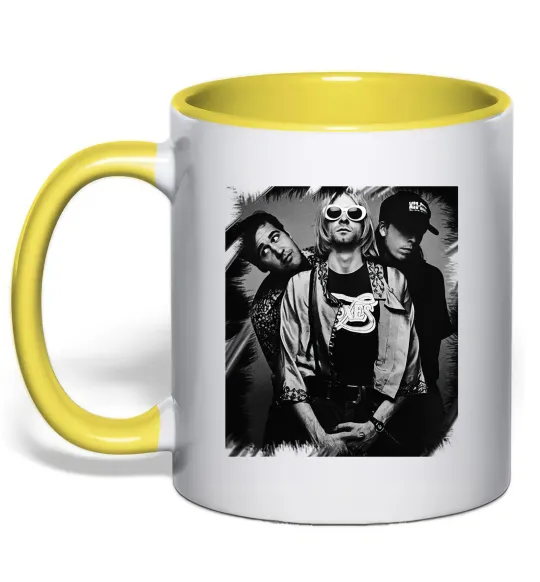 Чашка з кольоровою ручкою Nirvana band photo Сонячно жовтий фото