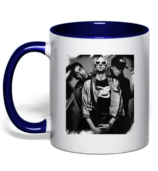 Чашка з кольоровою ручкою Nirvana band photo Глибокий темно-синій фото