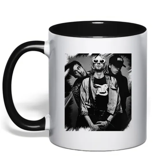 Чашка з кольоровою ручкою Nirvana band photo Чорний фото