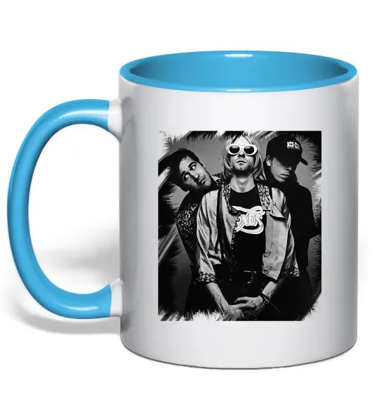 Чашка з кольоровою ручкою Nirvana band photo Блакитний фото