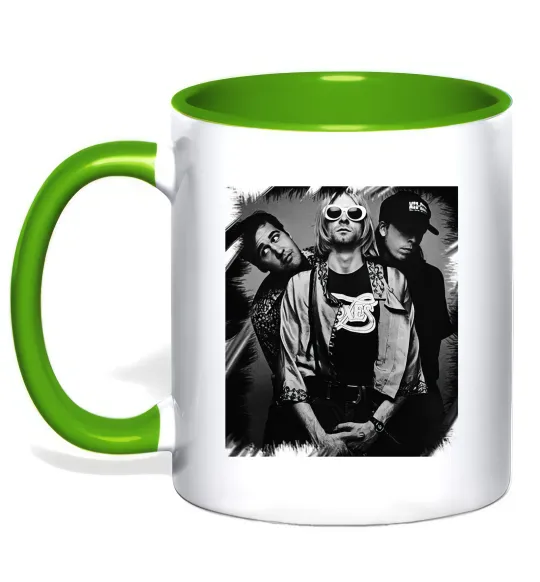 Чашка з кольоровою ручкою Nirvana band photo Зелений фото