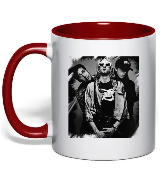 Чашка з кольоровою ручкою Nirvana band photo Червоний фото